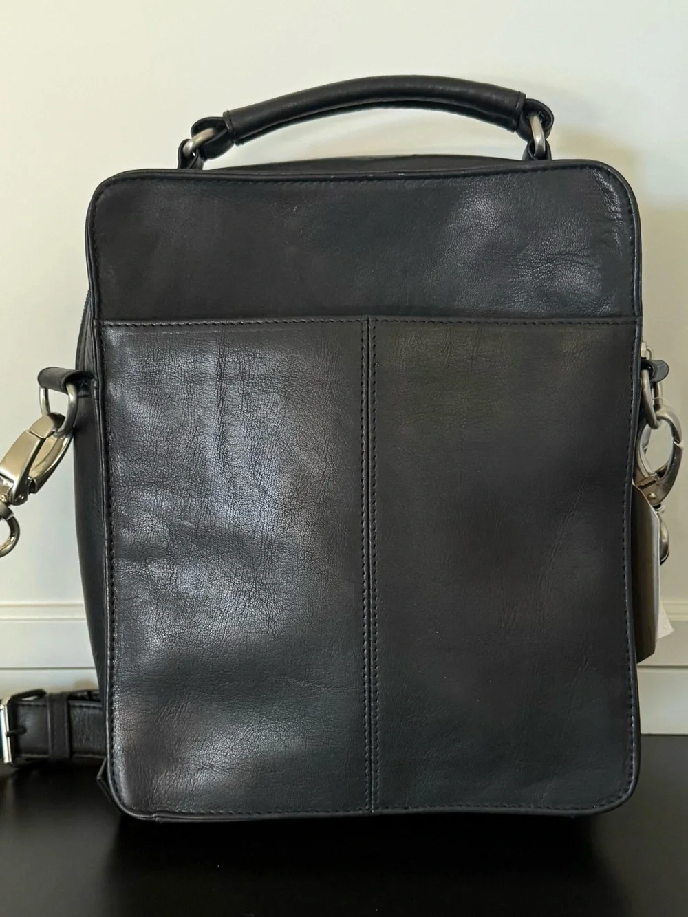 J.Jill Black Leather Crossbody Organizer Bag Zip Compartments Travel Purse